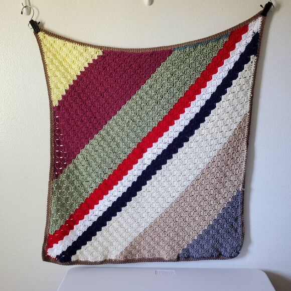 Hand Crocheted Afghan Throw Lap Blanket Toddler Youth Kids Striped 36 x 35 in - Picture 2 of 9